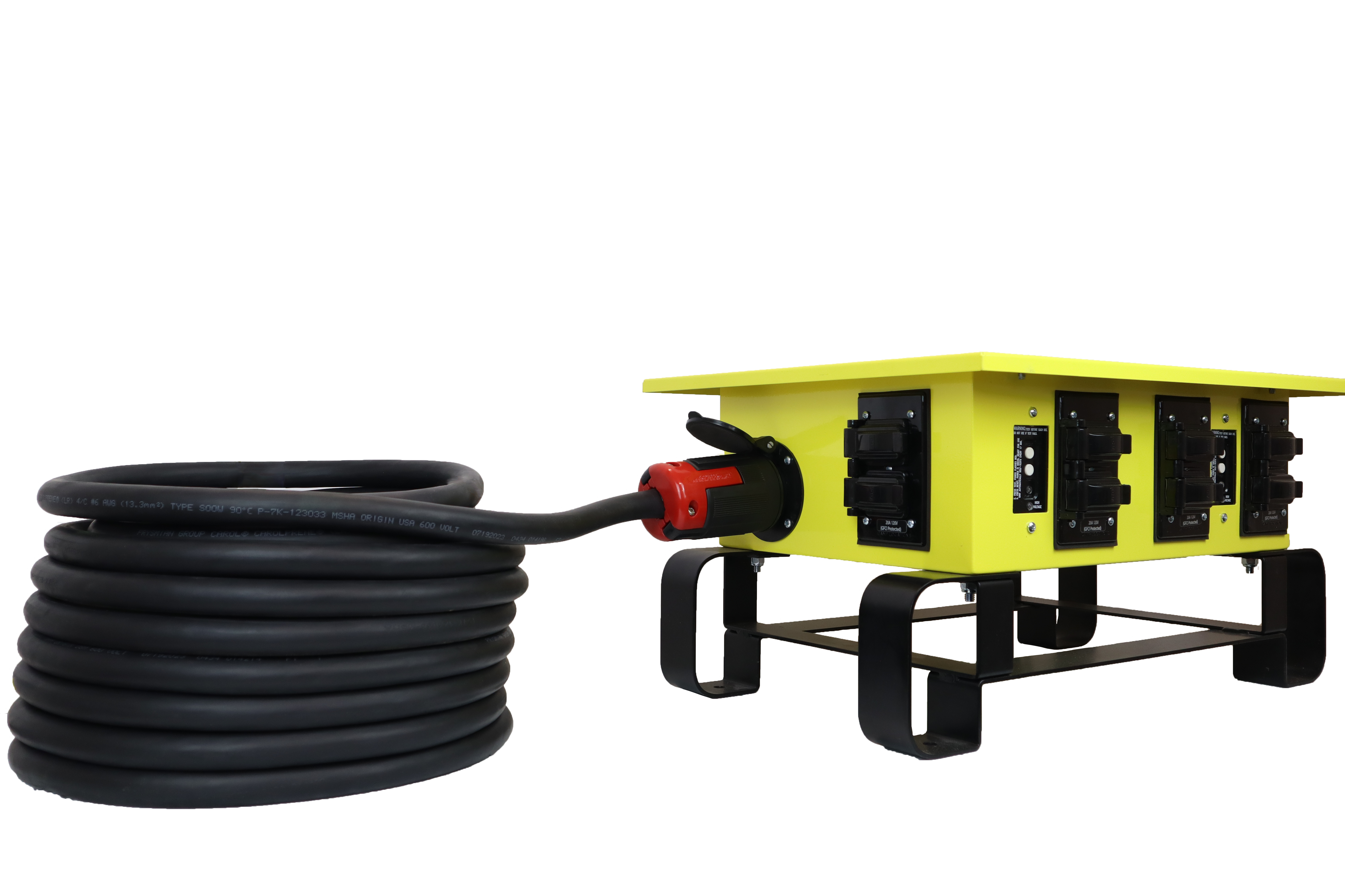 50A California Style Spider Box Cord plugged into Yellow Distribution Spiderbox