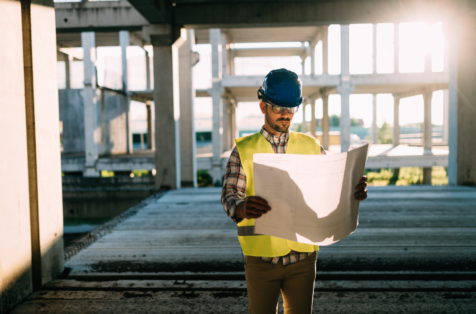 electrical contractor looking at drawings
